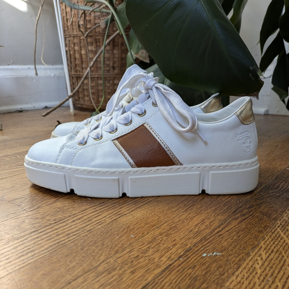 White And Gold Leather Sneakers By Rieker 40